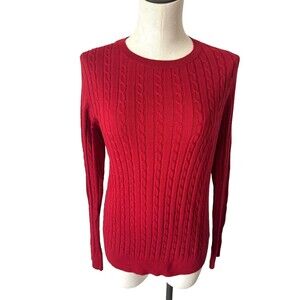 Talbots Red Cable Knit Sweater Wool Blend Size Large
